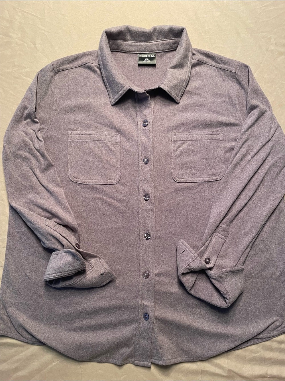 Purple 32 Degrees Heat Soft Fleece Button-Up Shirt with Dual Chest Pockets